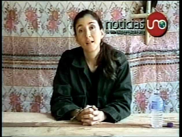 Kidnapped Colombian former presidential candidate Ingrid Betancourt is seen during her captivity in this television image in August 31, 2003. She was taken hostage by the leftist rebel group Revolutionary Armed Forces of Colombia (FARC) in February 2002 and rescued by Colombian security foces six-and-a-half years later.