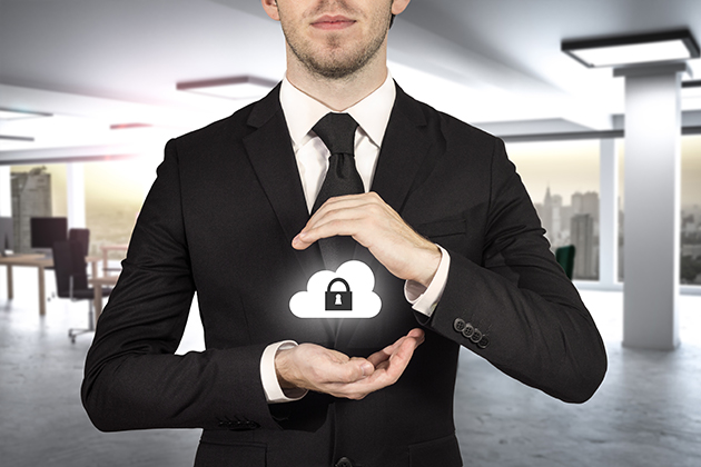 man cupping an image of a cloud with a lock