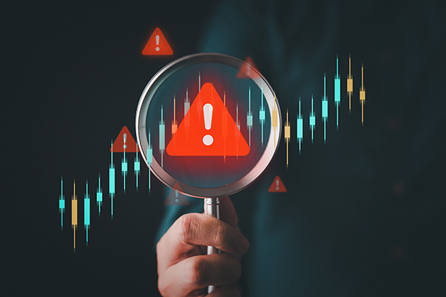 Magnifying glass observing a hazard in a data display