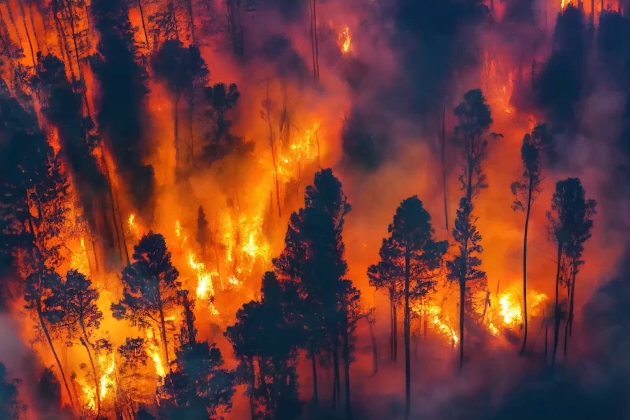 An image showing a wildfire burning trees